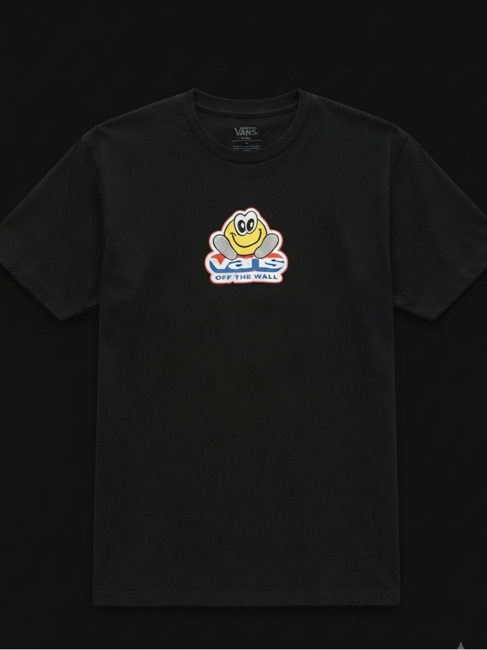 Vans Off The Wall Black Graphic T-Shirt Smiley Face Logo Men's Size Small.